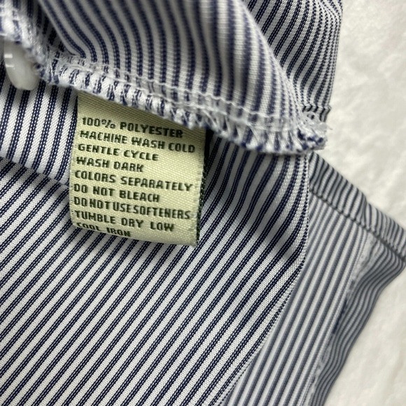 Donald Ross Polo Shirt Men's L Blue Stripe‎ Golf Blue Eagle w/ White Globe Logo - Picture 9 of 10